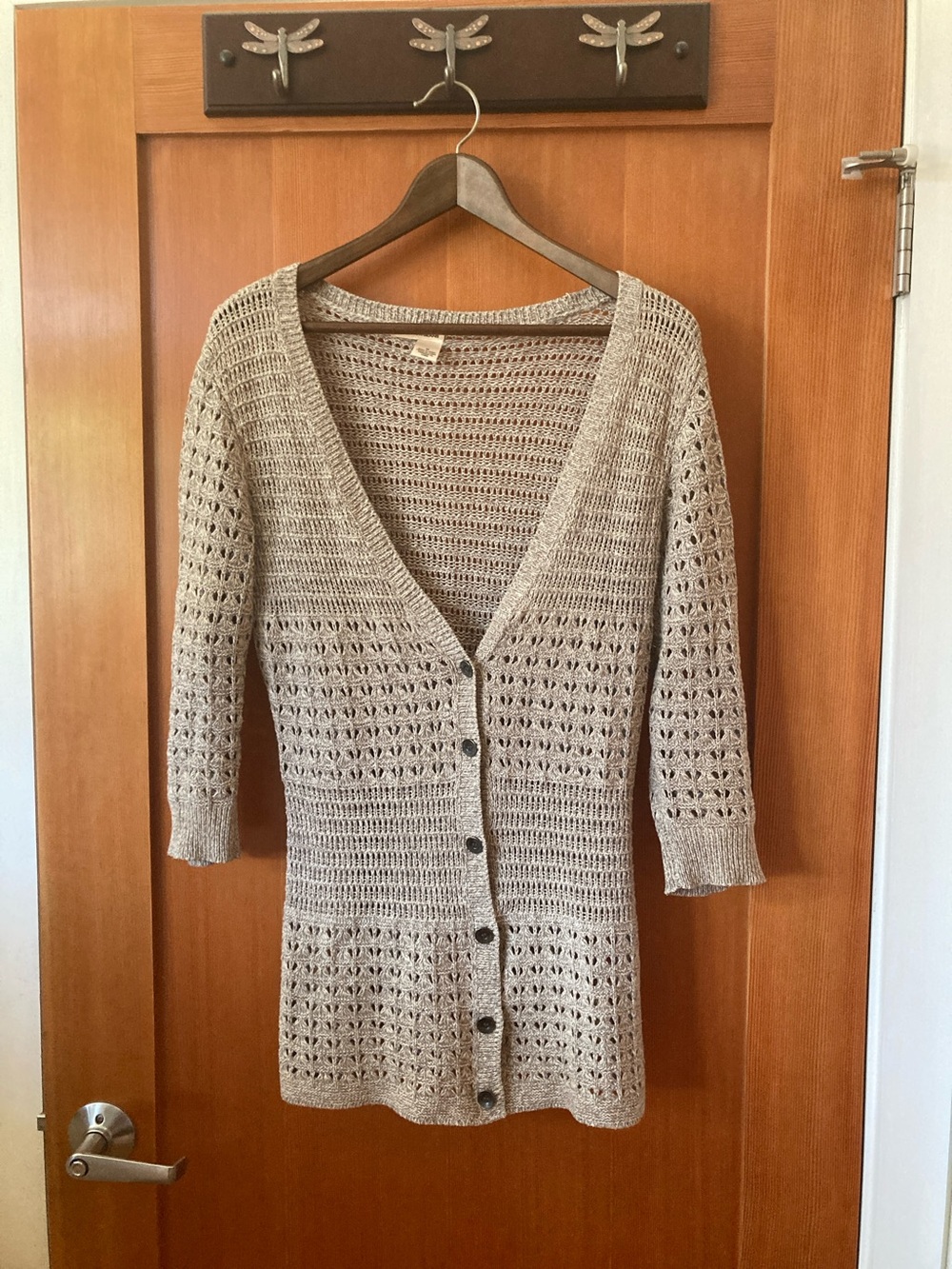 DKNY Beige Open-Knit Button-Front Cardigan